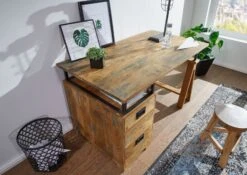Scrivania In Legno Di Mango 140x78x80 Mango Naturale Laccato RAILWAY #129 -Massivmoebel24 09 360 772 0029 04