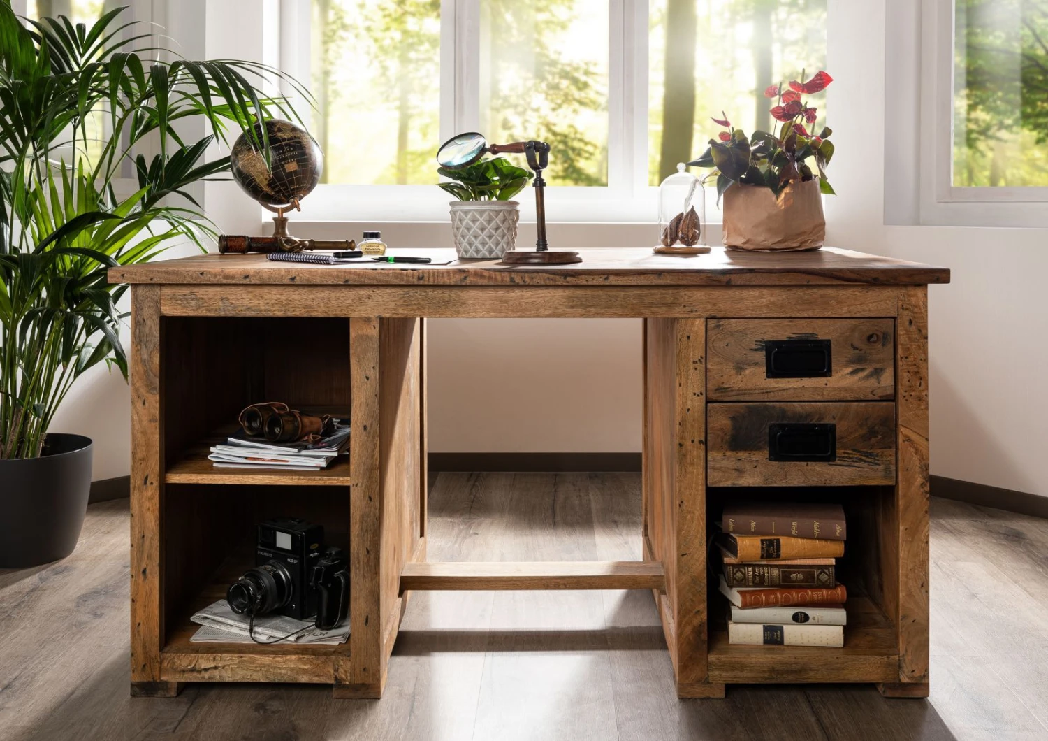 Scrivania In Legno Di Mango 140x80x76 Mango Naturale Laccato RAILWAY #161 5 Scrivania In Legno Di Mango 140x80x76 Mango Naturale Laccato RAILWAY #161 - immagine 3