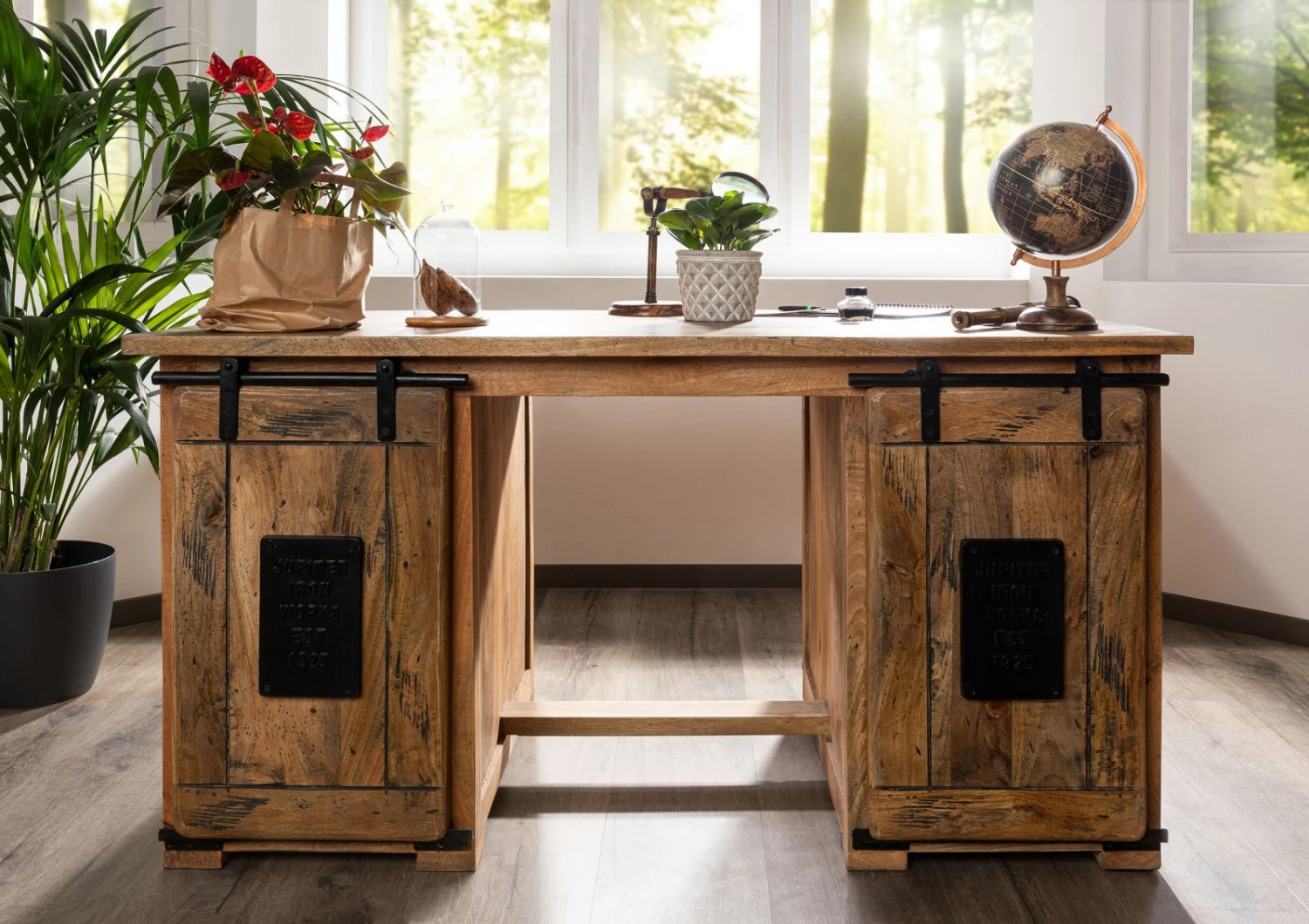 Scrivania In Legno Di Mango 140x80x76 Mango Naturale Laccato RAILWAY #161 6 Scrivania In Legno Di Mango 140x80x76 Mango Naturale Laccato RAILWAY #161 - immagine 4