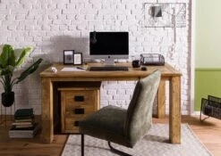 Schreibtisch Mango 160x80x80 Natur Lackiert RAILWAY #1004 -Massivmoebel24 09 360 772 0104 04