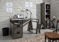 Scrivania In Legno Di Mango 140x78x80 Grigio Scuro Laccato RAILWAY #229