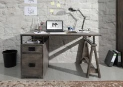 Scrivania In Legno Di Mango 140x78x80 Grigio Scuro Laccato RAILWAY #229 -Massivmoebel24 09 360 772 1025 3