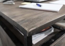 Scrivania In Legno Di Mango 140x78x80 Grigio Scuro Laccato RAILWAY #229 -Massivmoebel24 09 360 772 1025 6