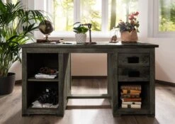 Scrivania In Legno Di Mango 140x80x76 Grigio Scuro Laccato RAILWAY 13 Scrivania In Legno Di Mango 140x80x76 Grigio Scuro Laccato RAILWAY -Massivmoebel24 09 360 772 1061 3