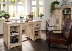 Scrivania In Legno Di Mango 140x80x76 Sbiancato Laccato RAILWAY