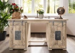 Scrivania In Legno Di Mango 140x80x76 Sbiancato Laccato RAILWAY -Massivmoebel24 09 360 772 2061 4