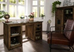 Schreibtisch Mango 140x80x76 Braun Lackiert RAILWAY #461