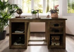 Schreibtisch Mango 140x80x76 Braun Lackiert RAILWAY #461 -Massivmoebel24 09 360 772 3061 03