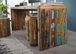Scrivania In Legno Di Legno Riciclato 170x65x76 Multicolore Laccato FREEZY #40 -Massivmoebel24 09 360 803 1030 4