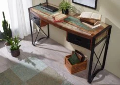 Scrivania In Legno Di Legno Riciclato 135x50x80 Multicolore Laccato INDUSTRIAL #43 -Massivmoebel24 09 360 811 0040 2