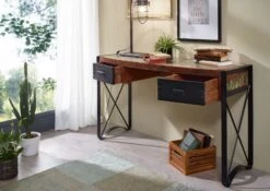 Scrivania In Legno Di Legno Riciclato 135x50x80 Multicolore Laccato INDUSTRIAL #43 -Massivmoebel24 09 360 811 0040 4