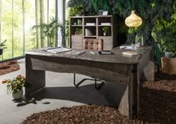 Scrivania In Legno Di Acacia 185x163x76 Grigio Scuro Laccato PURE ACACIA #949