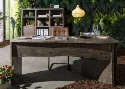 Scrivania In Legno Di Acacia 185x163x76 Grigio Scuro Laccato PURE ACACIA #949 -Massivmoebel24 09 360 886 9049 3