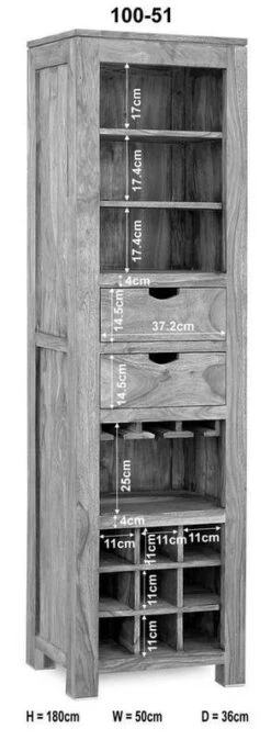 Porta Bottiglie In Legno Di Sheesham / Palissandro 50x36x180 Grigio Scuro Oliato NATURE GREY #51 -Massivmoebel24 09 370 550 0051 8