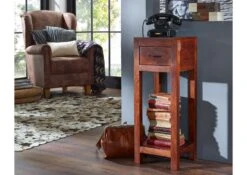 Tavolino Da Consolle In Legno Di Acacia 30x30x80 Nougat Laccato OXFORD #44