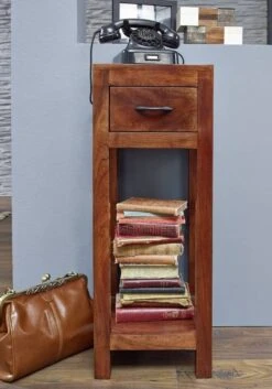 Tavolino Da Consolle In Legno Di Acacia 30x30x80 Nougat Laccato OXFORD #44 -Massivmoebel24 09 370 620 1008 4