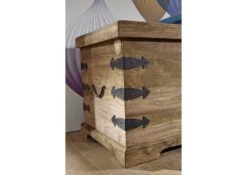 LEEDS #33 Cassapanca In Legno Di Sheesham - Oliato / Grigio 90x47x50 -Massivmoebel24 09 370 750 0745 3