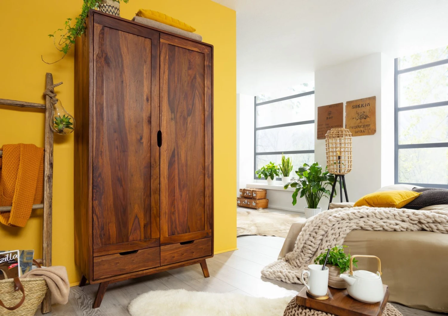 MALMÖ 2 #100 Armadio In Legno Di Sheesham - Laccato / Noce 90x45x180 3 MALMÖ 2 #100 Armadio In Legno Di Sheesham - Laccato / Noce 90x45x180