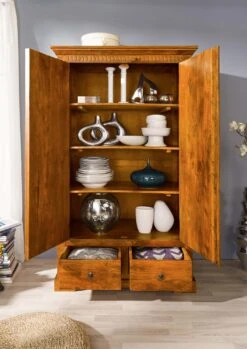 Armadio In Legno Di Acacia 108x64x180 Miele Dorato Laccato OXFORD #0509 -Massivmoebel24 09 380 610 0P32 3