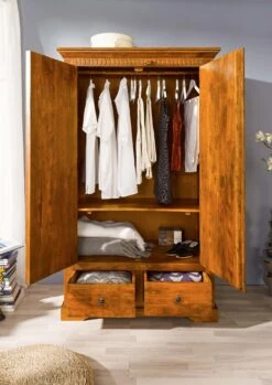 Armadio In Legno Di Acacia 108x64x180 Miele Dorato Laccato OXFORD #0509 -Massivmoebel24 09 380 610 0P32 4