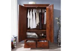 Armadio In Legno Di Acacia 108x64x180 Nougat Laccato OXFORD #509 -Massivmoebel24 09 380 620 0P32 4