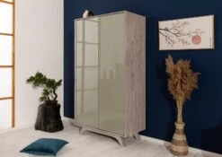 TROMSO #001 Armadio In Legno Di Acacia E Vetro - Laccato / Crema 100x50x185