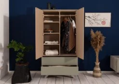 TROMSO #002 Armadio In Legno Di Acacia E Vetro - Laccato / Crema 90x50x175 -Massivmoebel24 09 612 697 1002 4