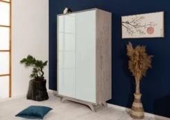 TROMSO #101 Armadio In Legno Di Acacia E Vetro - Laccato / Marrone - Bianco 185x100x50