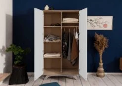 TROMSO #101 Armadio In Legno Di Acacia E Vetro - Laccato / Marrone - Bianco 185x100x50 -Massivmoebel24 09 612 697 2001 4