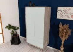 TROMSO #102 Armadio In Legno Di Acacia E Vetro - Laccato / Marrone - Bianco 175x90x50 -Massivmoebel24 09 612 697 2002 2