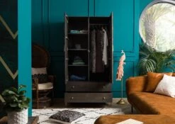 Armadio In Legno Di Mango 99x55x190 Grigio Scuro Oliato DIAMOND #118 -Massivmoebel24 09 612 760 0018 3