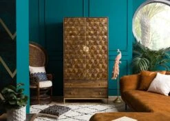 Armadio In Legno Di Mango 99x55x190 Marrone Oliato DIAMOND #218