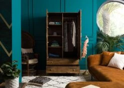 Armadio In Legno Di Mango 99x55x190 Marrone Oliato DIAMOND #218 -Massivmoebel24 09 612 760 1018 3