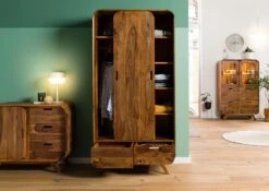 MAILAND #110 Armadio In Legno Di Sheesham - Laccato / Marrone Chiaro 90x45x180 -Massivmoebel24 09 612 875 0110 03