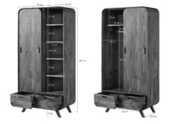 MAILAND #210 Armadio In Legno Di Sheesham - Laccato / Marrone Scuro 90x45x180 17 MAILAND #210 Armadio In Legno Di Sheesham - Laccato / Marrone Scuro 90x45x180 -Massivmoebel24 09 612 875 0110 08