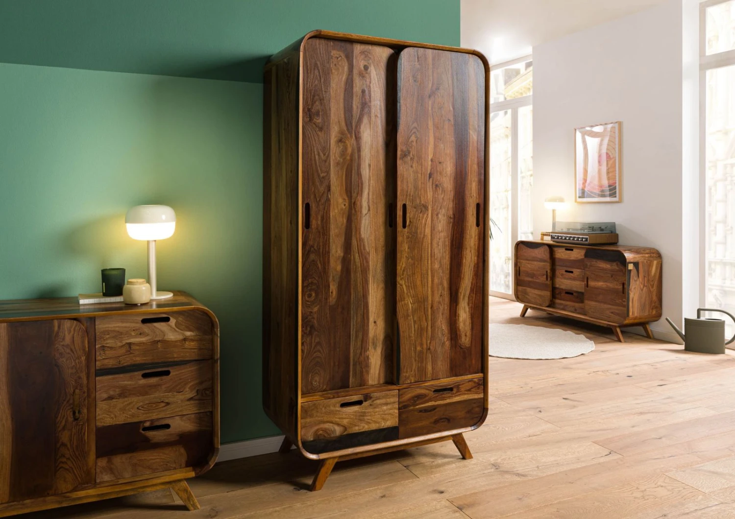 MAILAND #210 Armadio In Legno Di Sheesham - Laccato / Marrone Scuro 90x45x180 4 MAILAND #210 Armadio In Legno Di Sheesham - Laccato / Marrone Scuro 90x45x180 - immagine 2