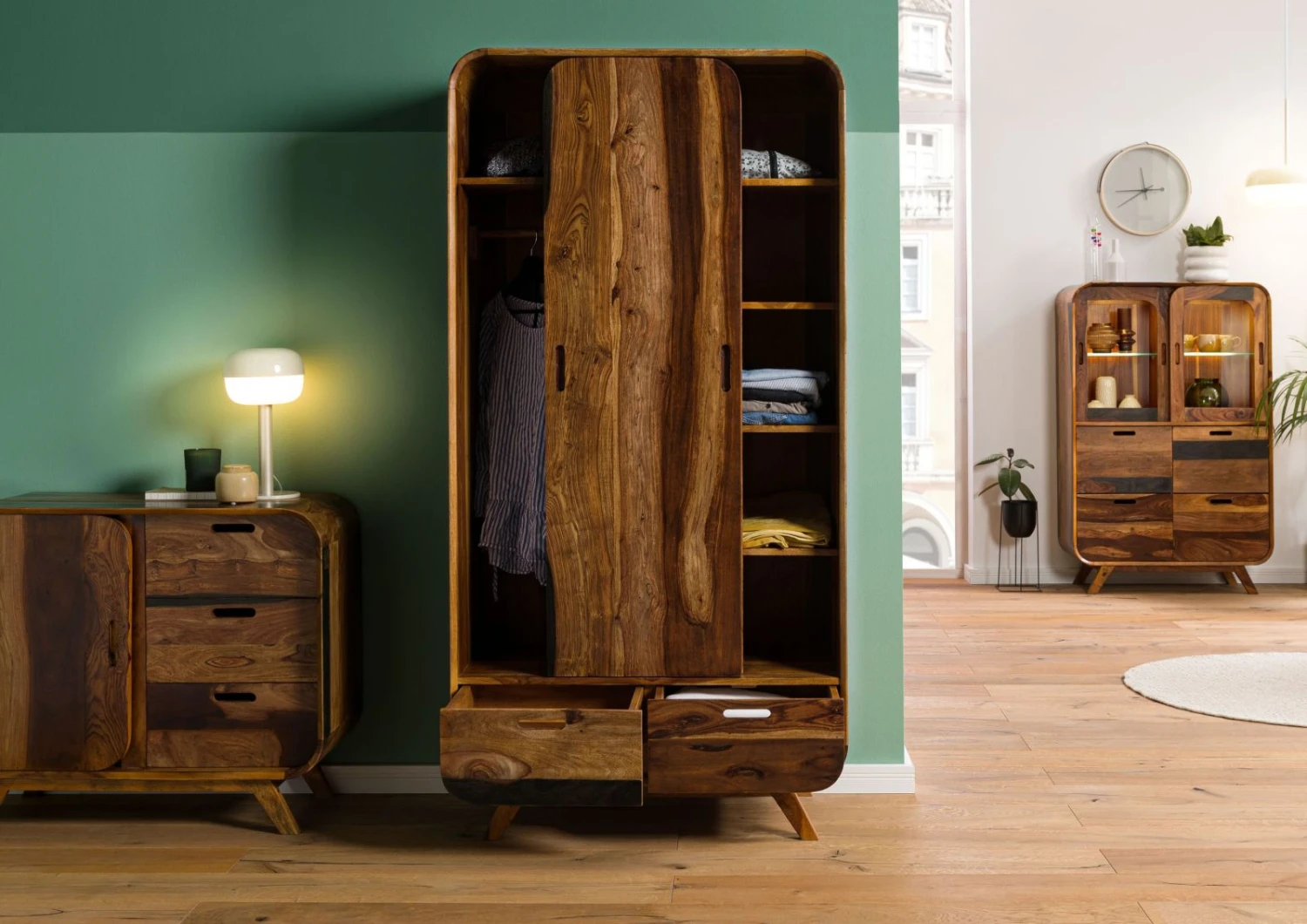 MAILAND #210 Armadio In Legno Di Sheesham - Laccato / Marrone Scuro 90x45x180 5 MAILAND #210 Armadio In Legno Di Sheesham - Laccato / Marrone Scuro 90x45x180 - immagine 3