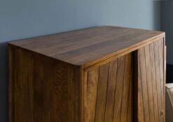 Armadio In Legno Di Mango 100x60x80 Oliato Marrone / Maniglia Color Oroe LOS ANGELES #111 -Massivmoebel24 09 612 891 0111 04