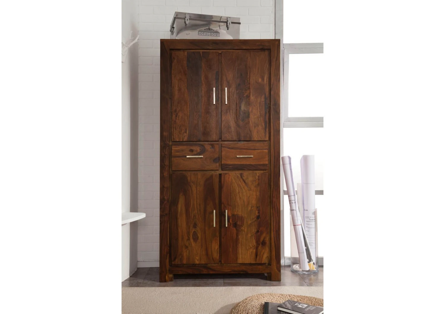 METRO LIFE #121 Armadio In Legno Di Sheesham - Laccato / Life honey 90x40x180 4 METRO LIFE #121 Armadio In Legno Di Sheesham - Laccato / Life honey 90x40x180 - immagine 2