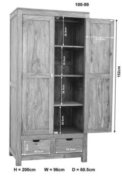 NATURE GREY #99 Armadio In Legno Di Sheesham - Oliato / Grigio 96x60x200 18 NATURE GREY #99 Armadio In Legno Di Sheesham - Oliato / Grigio 96x60x200 -Massivmoebel24 09 618 550 0099 8