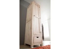 NATURE WHITE #98 Armadio In Legno Di Acacia - Patinato / White Stone 48x60x200 -Massivmoebel24 09 618 552 0098 2