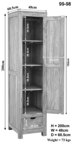 NATURE WHITE #98 Armadio In Legno Di Acacia - Patinato / White Stone 48x60x200 -Massivmoebel24 09 618 552 0098 8