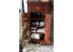 OXFORD #525 Armadio In Legno Di Acacia - Laccato / Nougat 72x38x132 -Massivmoebel24 09 618 620 0P10 4