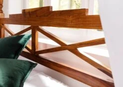 Letto A Baldacchino In Legno Di Acacia 147x221 Miele Dorato Laccato OXFORD #0244 -Massivmoebel24 09 634 610 6119 5