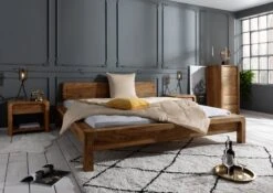 BUENO #004 Letto Matrimoniale In Legno Di Sheesham - Oliato / Marrone 140x200