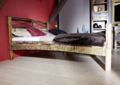 NATURE OF SPIRIT #45 Letto Matrimoniale In Legno Riciclato  Laccato / Multicolore 140x200 -Massivmoebel24 09 634 700 5144 5