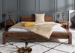 BUENO #012 Letto Matrimoniale In Legno Di Sheesham - Oliato / Grigio 160x200 -Massivmoebel24 09 636 679 0012 3