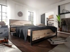 FACTORY #141 Letto Matrimoniale In Legno Di Mango E Ferro - Stampato 180x200