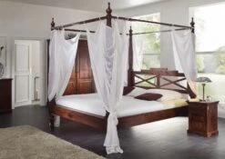 Letto A Baldacchino In Legno Di Acacia 187x221 Nougat Laccato OXFORD #246