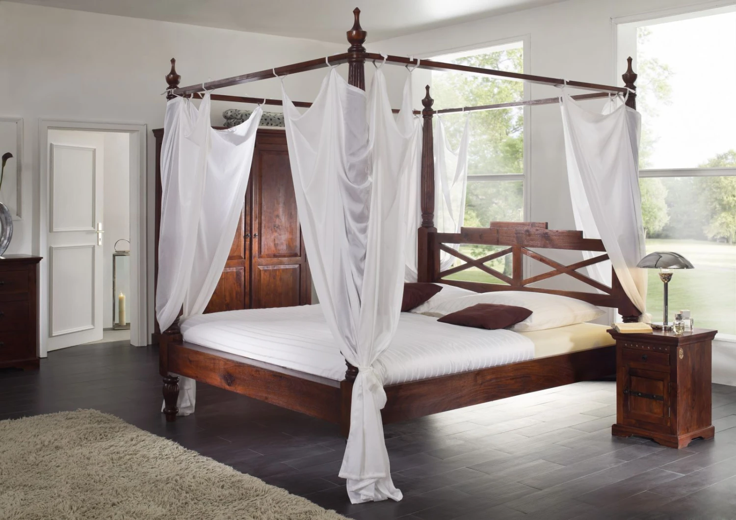 Letto A Baldacchino In Legno Di Acacia 187x221 Nougat Laccato OXFORD #246 2 Letto A Baldacchino In Legno Di Acacia 187x221 Nougat Laccato OXFORD #246